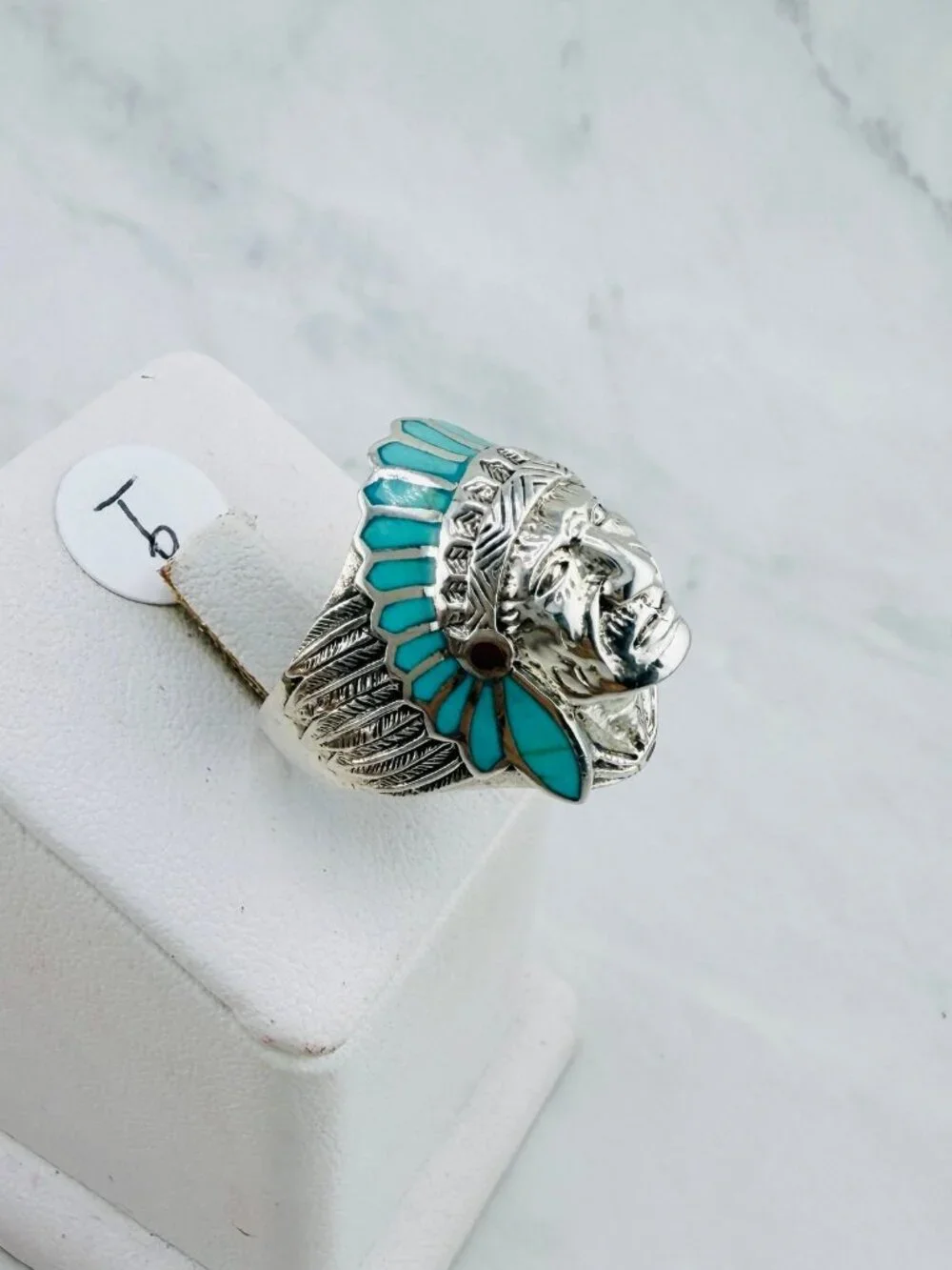 925 sterling silver Native American Chief ring turquoise Indian Face